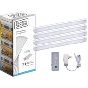 BLACK+DECKER Smart Under Cabinet Lighting Kit, Silver, Includes 4 x 9" Light Bars, AC Adapter, Jumper Wires, Mounting Clips, and Control Box, 1 Each