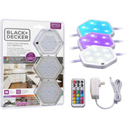 BLACK+DECKER Color-Changing LED Puck Light Kit, White, Includes 3 Light Pucks, Remote, Strip Tape, Screws, and AC Adapter, 1 Each