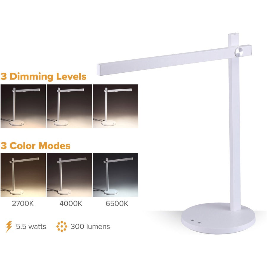 5.50 W LED Bulb - Matte - Dimmable, Adjustable Brightness, Color Temperature Setting, Flicker-free, Adjustable Head, Glare-free Light - Metal - Desk Mountable - White - for Desk, Relaxing, Reading, Room