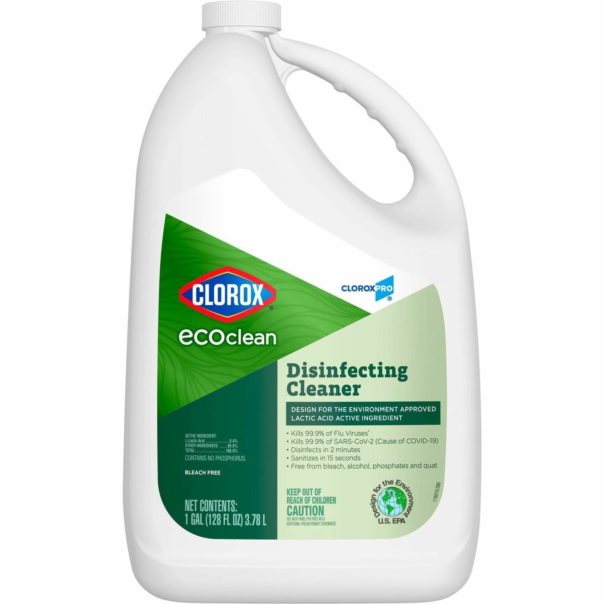 CloroxPro EcoClean Disinfecting Cleaner Refill, 128 fl oz (4 quart), Refillable, Bleach-free, Alcohol-free, Phosphate-free, Green/White, 1 Each