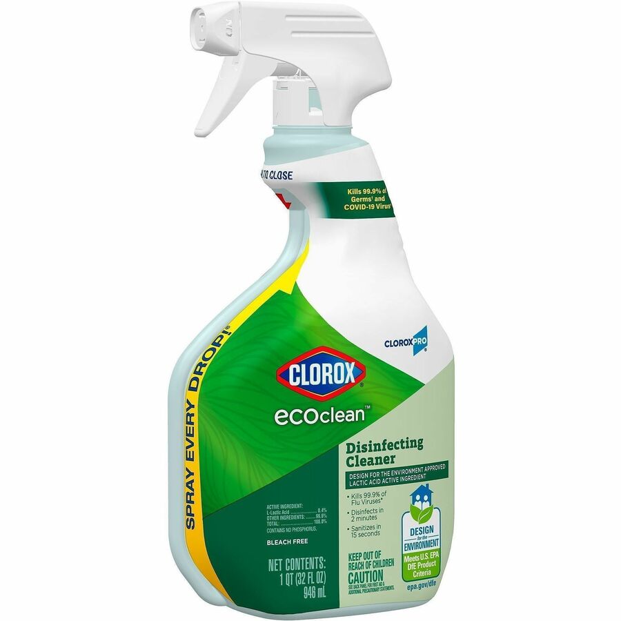 CloroxPro EcoClean Disinfecting Cleaner Spray, Ready-To-Use, Fresh Scent, Bleach-Free, Alcohol-Free, Phosphate-Free, Odor Resistant, Green/White, 32 fl oz (1 quart), 1 Each