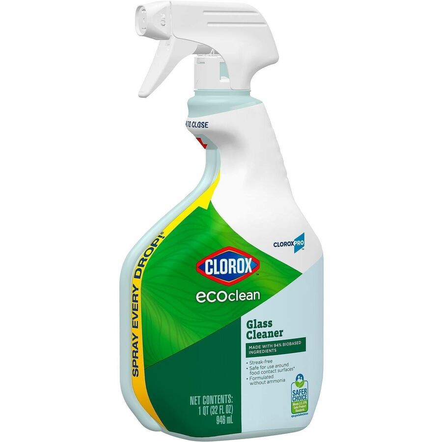 CloroxPro EcoClean Glass Cleaner Spray, 32 fl oz, Streak-free, Bio-based, Ammonia-free, Paraben-free, Dye-free, Phthalate-free, Chemical-free, Fume-free, Residue-free, Green/Blue, 1 Each