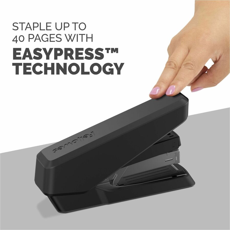 Fellowes EasyPress Full Strip Stapler, Black, 40 Sheet Capacity, Holds 210 Staples, 0.25" Staple Size, 1 Each