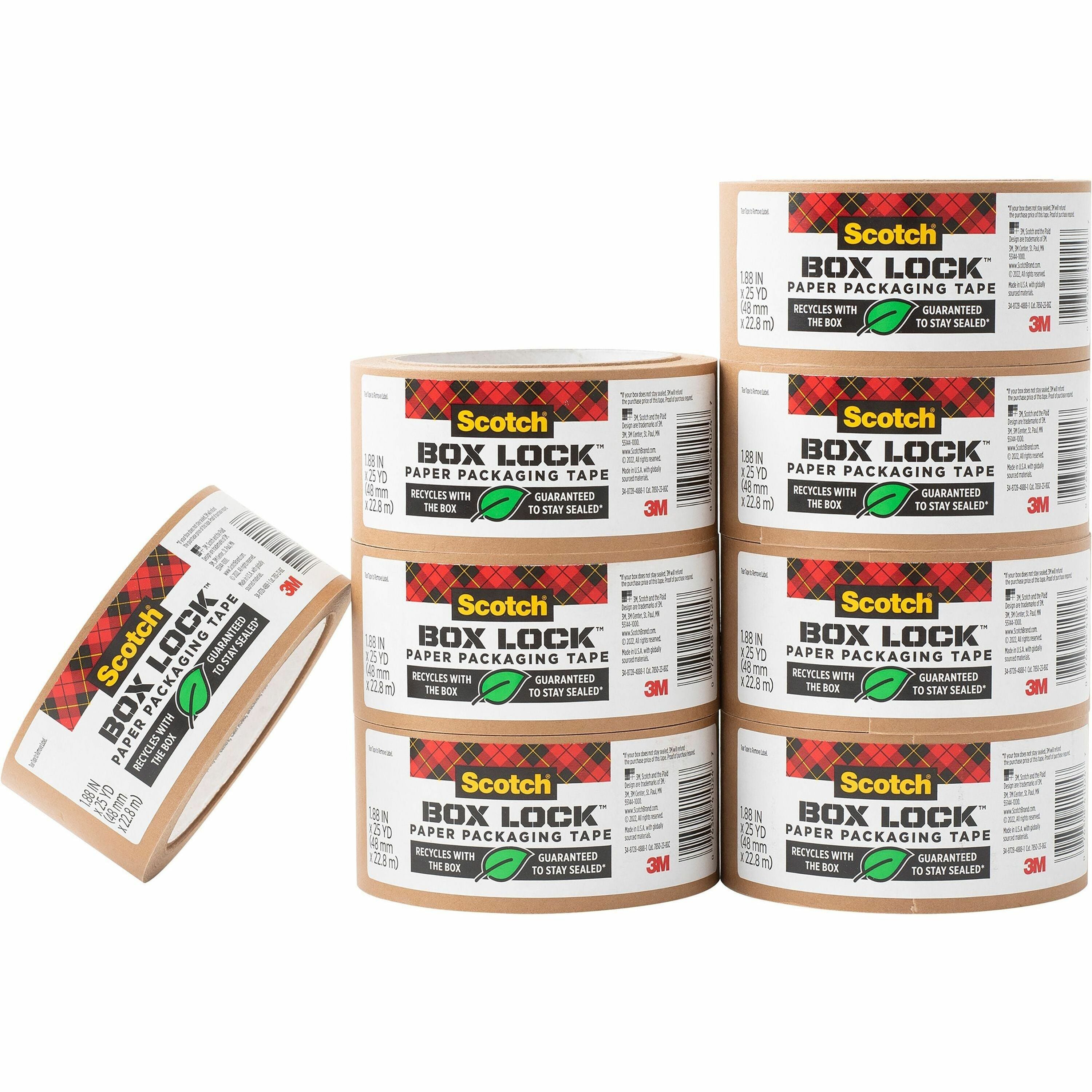 Scotch Box Lock Packaging Tape Refill, Brown, 1.88" x 25 yd, 8 per Carton