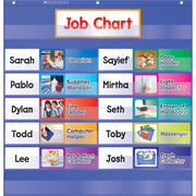Scholastic Class Jobs Pocket Chart, Blue/Natural, 26.5" x 27.5", Includes 10 Job Cards & Activity Guide, 1 Each