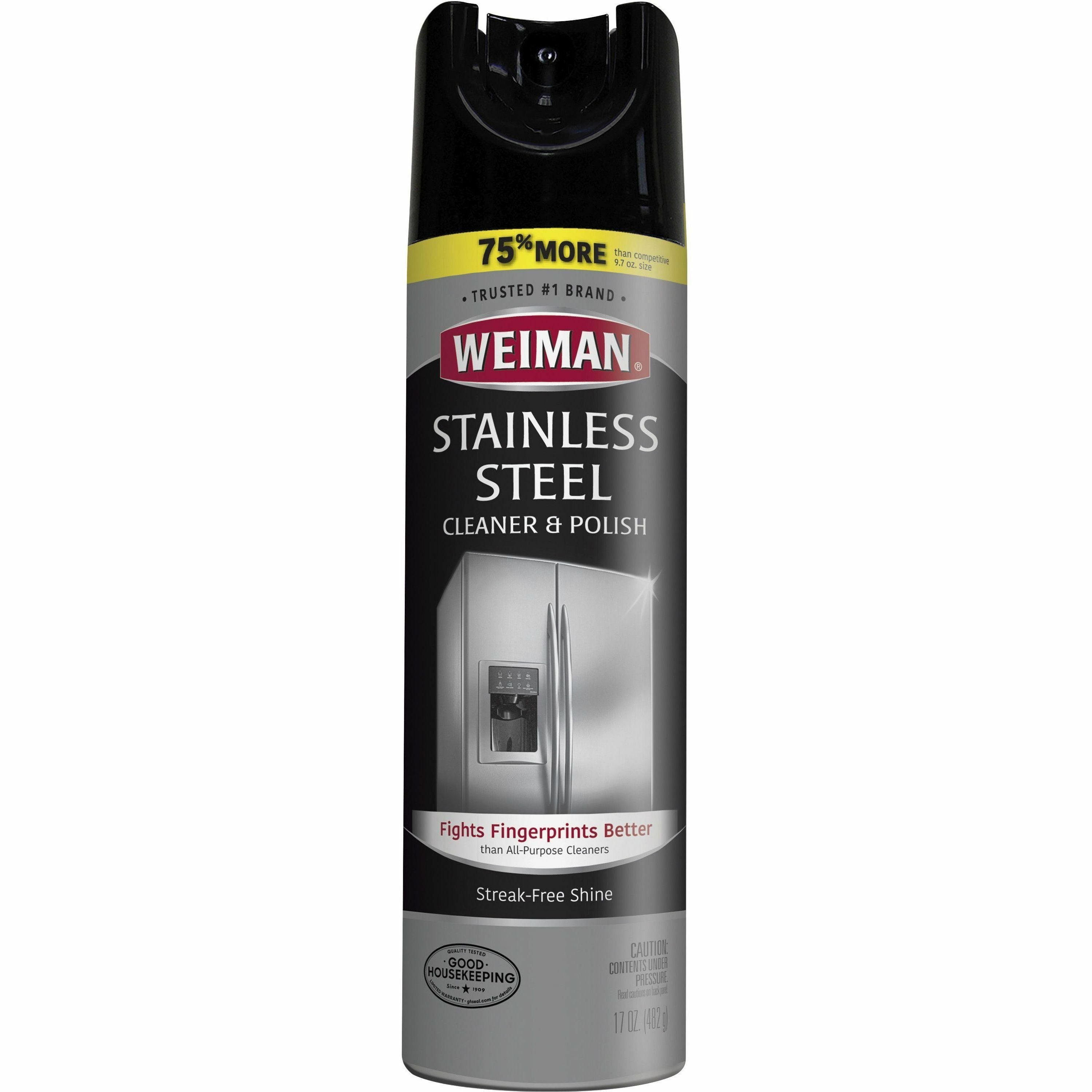 Weiman Stainless Steel Cleaner/Polish, 17 oz Aerosol, Streak-Free, Fingerprint, Dust & Dirt Resistant, pH Neutral, Clear, 1 Each