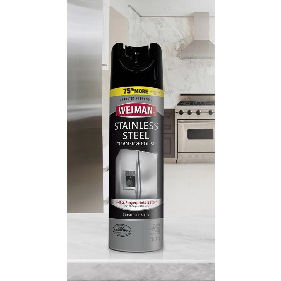 Weiman Stainless Steel Cleaner/Polish, 17 oz Aerosol, Streak-Free, Fingerprint, Dust & Dirt Resistant, pH Neutral, Clear, 1 Each