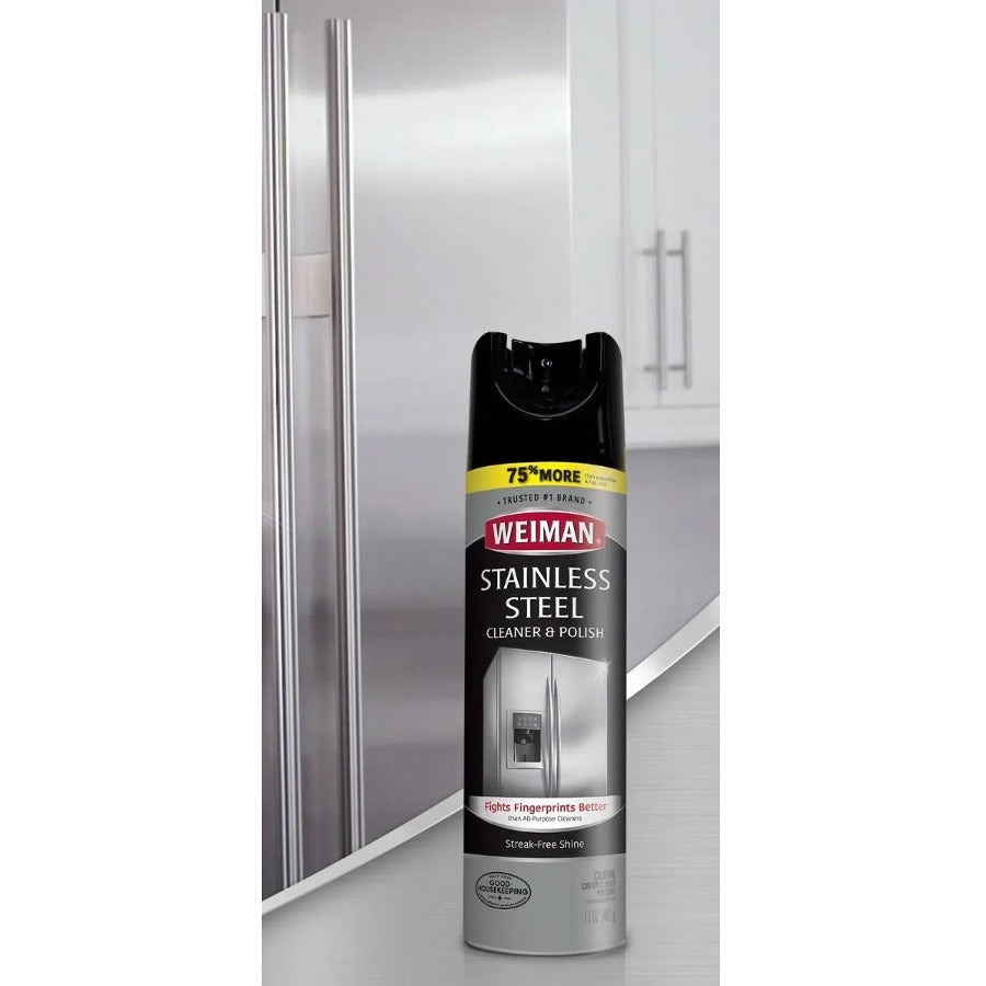 Weiman Stainless Steel Cleaner/Polish, 17 oz Aerosol, Streak-Free, Fingerprint, Dust & Dirt Resistant, pH Neutral, Clear, 1 Each