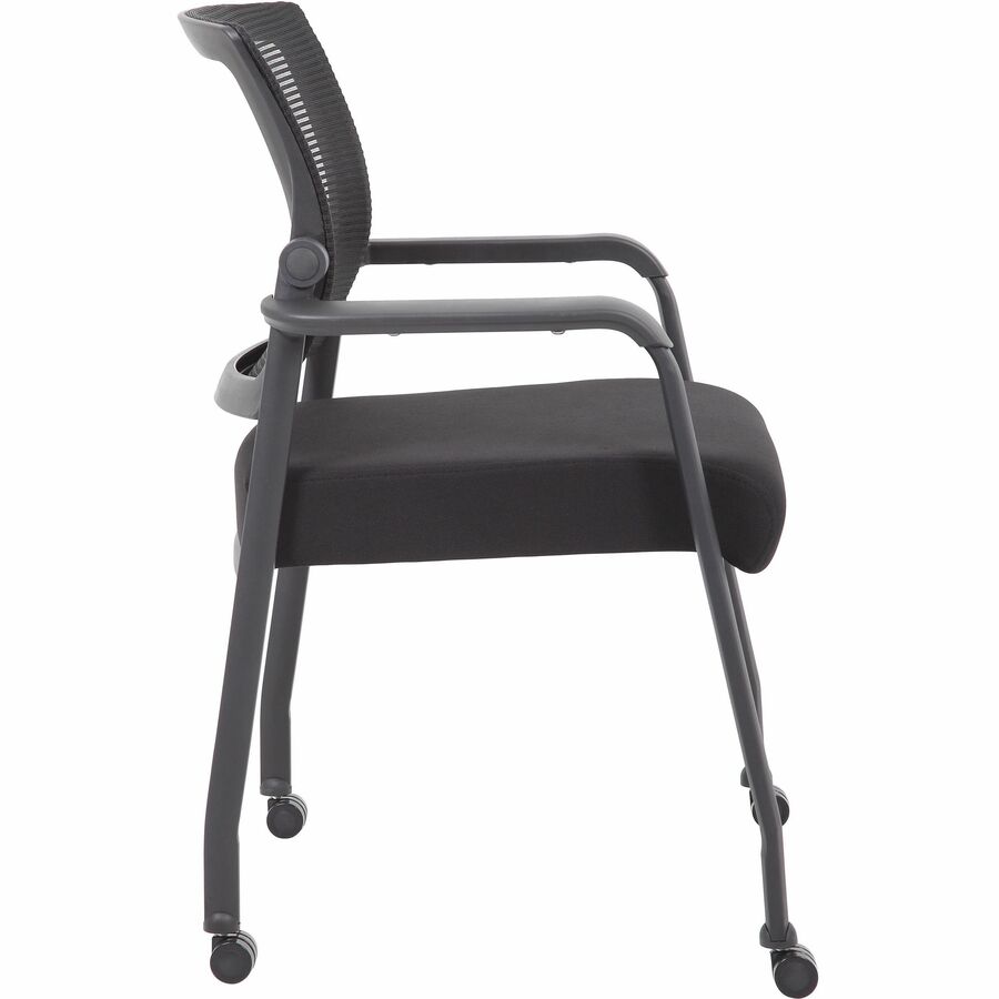 Boss Mesh 4-Legged Guest Chair, Black Fabric Seat, Mesh Back, Fixed Arms, Tubular Steel Frame, Four-Legged Base, 1 Each