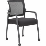 Boss Mesh 4-Legged Guest Chair, Black Fabric Seat, Mesh Back, Fixed Arms, Tubular Steel Frame, Four-Legged Base, 1 Each