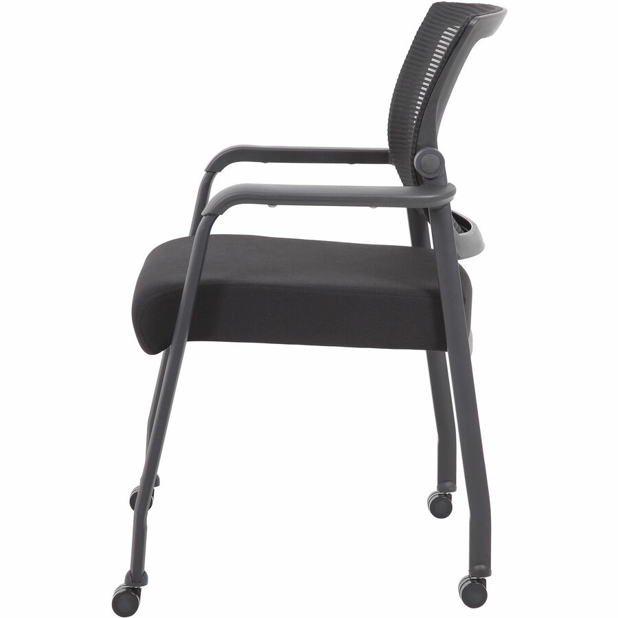 Boss Mesh 4-Legged Guest Chair, Black Fabric Seat, Mesh Back, Fixed Arms, Tubular Steel Frame, Four-Legged Base, 1 Each