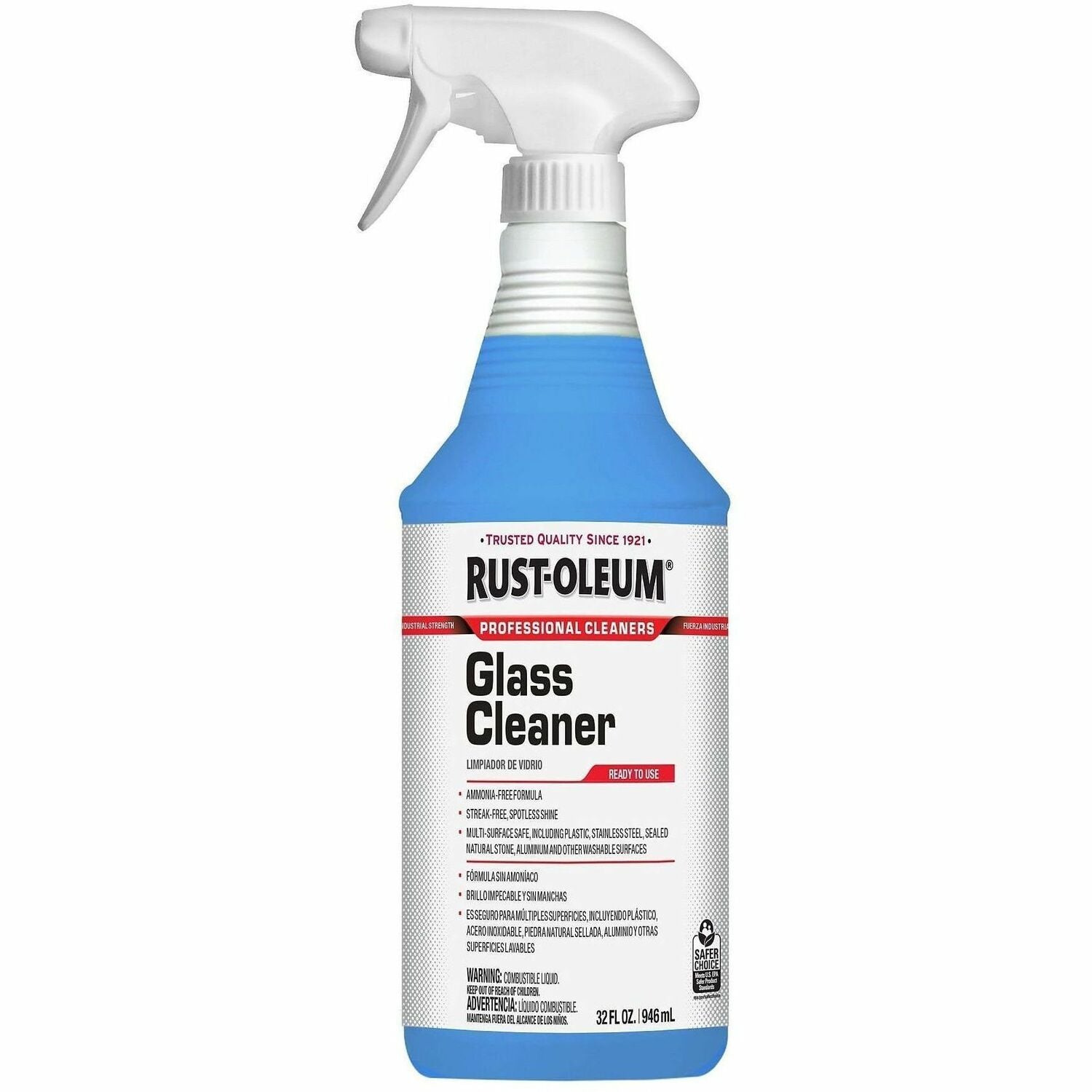 Rust-Oleum Professional Ammonia-Free Glass Cleaner, Ready-To-Use Spray, 32 fl oz (1 quart), Blue, 1 Each