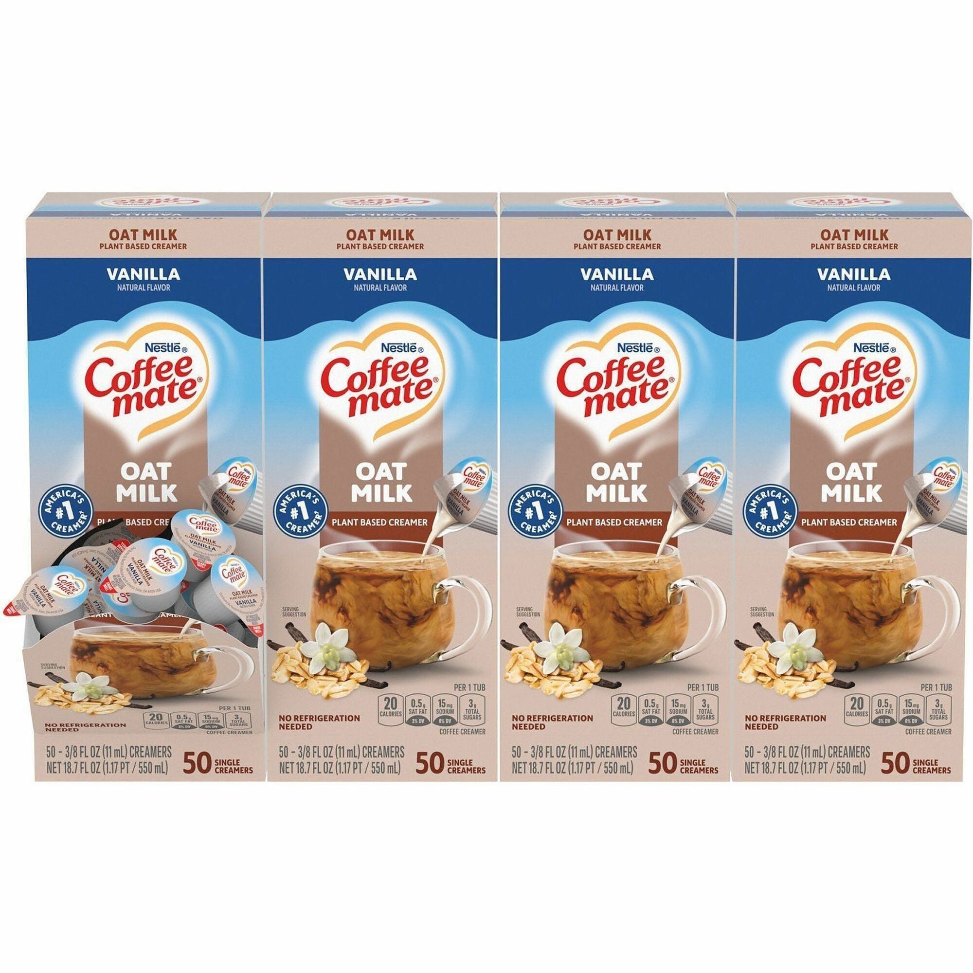 Coffee mate Oat Milk Vanilla Liquid Creamer Singles, Vanilla Flavor, 50/Box, 4 Boxes per Carton