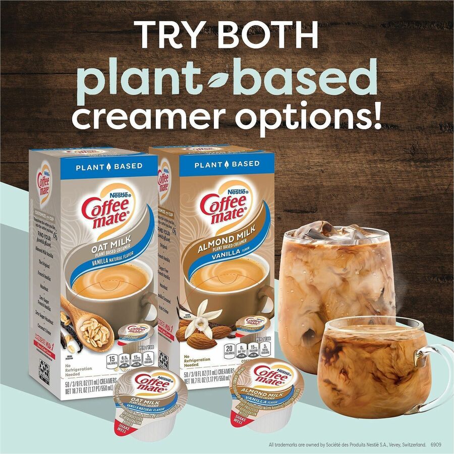 Coffee mate Oat Milk Vanilla Liquid Creamer Singles, Vanilla Flavor, 50/Box, 4 Boxes per Carton