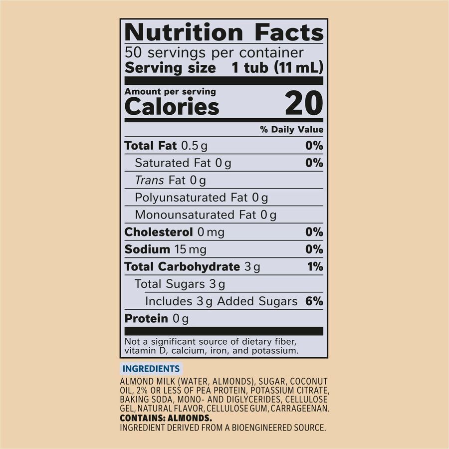Coffee mate Almond Milk Vanilla Plant-Based Liquid Creamer Singles, Natural Vanilla Almond Milk Flavor, 0.38 fl oz (11 mL), 50/Box, 4 Boxes per Carton