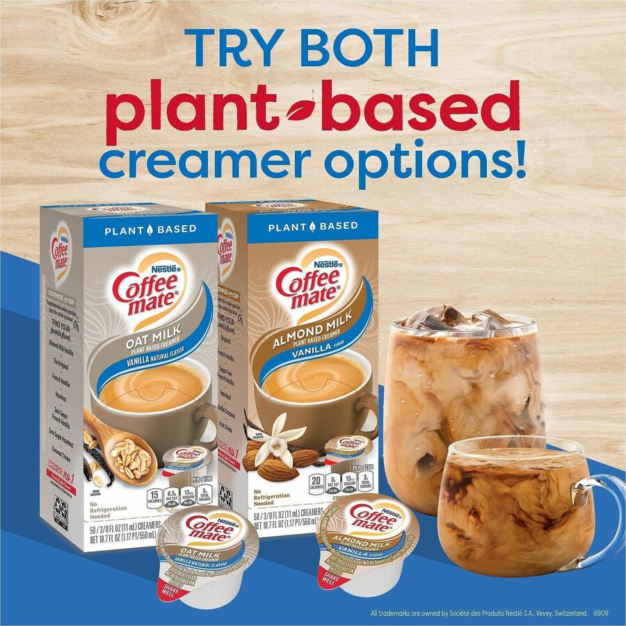 Coffee mate Almond Milk Vanilla Plant-Based Liquid Creamer Singles, Natural Vanilla Almond Milk Flavor, 0.38 fl oz (11 mL), 50/Box, 4 Boxes per Carton