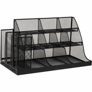 14 Compartment(s) - 3 Tier(s) - 12.80" Height x 24" Width x 12" Depth - Counter, Desktop - Lightweight, Durable, Durable, Sturdy, Food Safe, Non-slip, Easy to Clean - Black - Metal Mesh, Iron, Plastic - 1 Each
