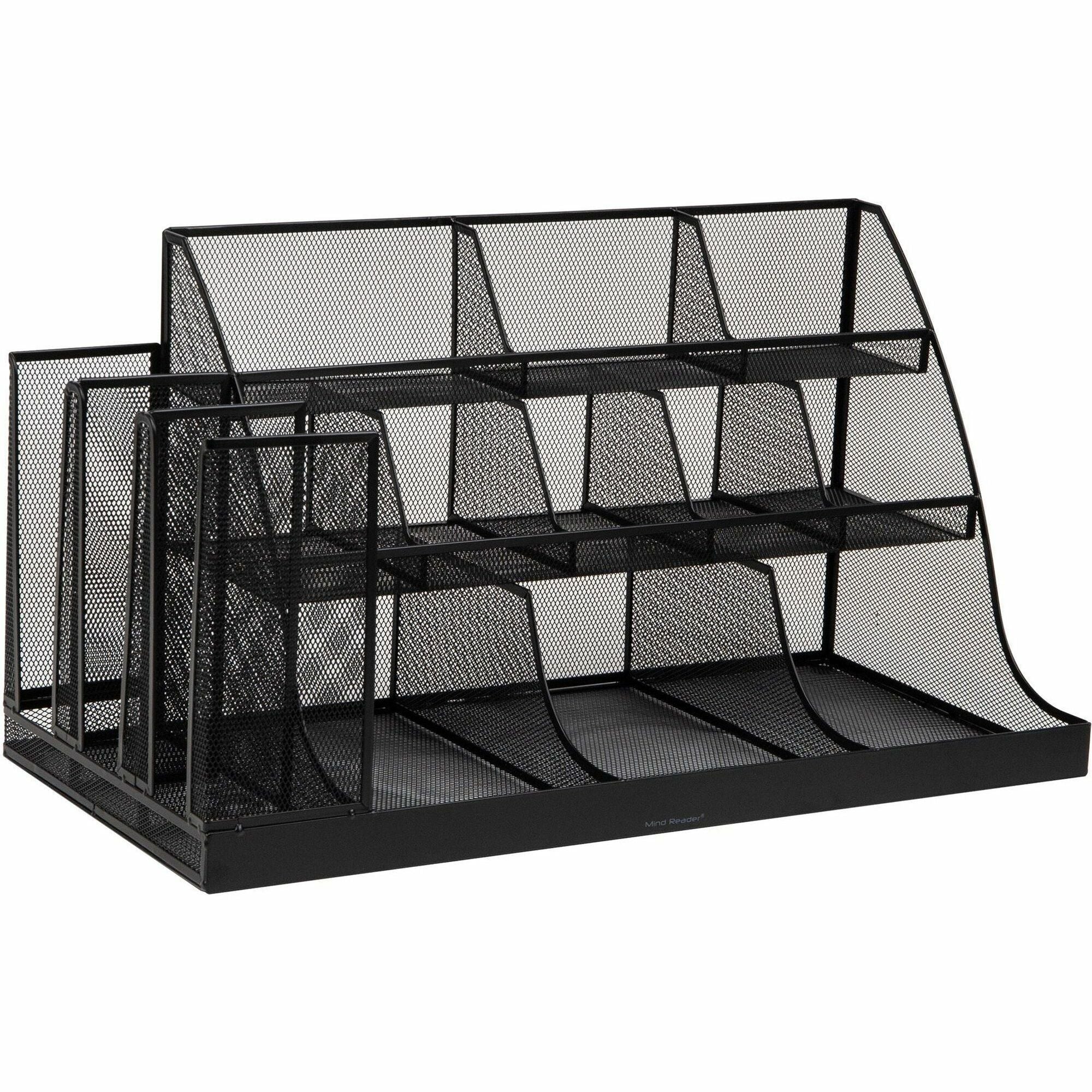 14 Compartment(s) - 3 Tier(s) - 12.80" Height x 24" Width x 12" Depth - Counter, Desktop - Lightweight, Durable, Durable, Sturdy, Food Safe, Non-slip, Easy to Clean - Black - Metal Mesh, Iron, Plastic - 1 Each