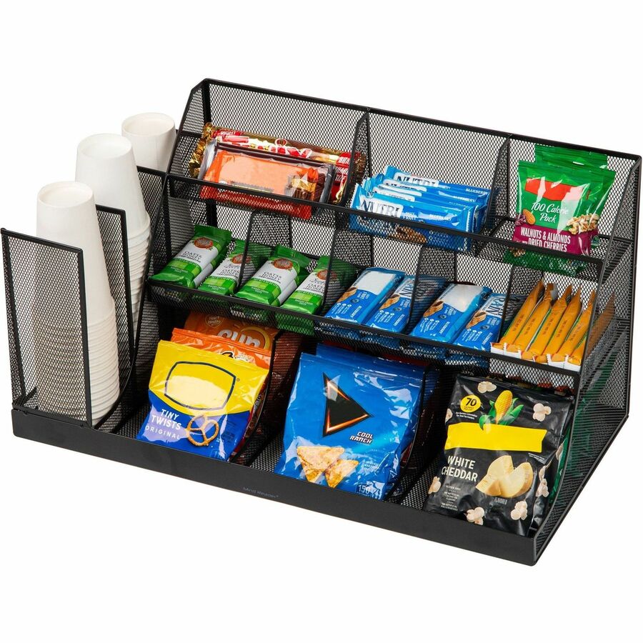 14 Compartment(s) - 3 Tier(s) - 12.80" Height x 24" Width x 12" Depth - Counter, Desktop - Lightweight, Durable, Durable, Sturdy, Food Safe, Non-slip, Easy to Clean - Black - Metal Mesh, Iron, Plastic - 1 Each