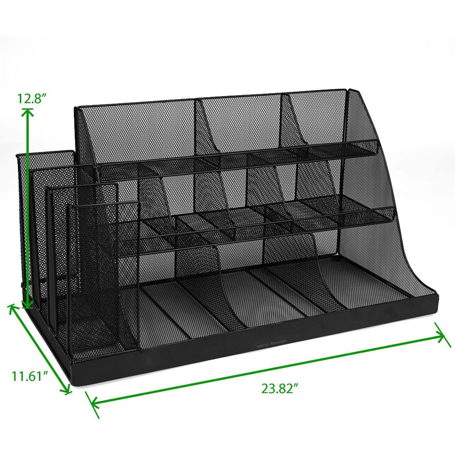 14 Compartment(s) - 3 Tier(s) - 12.80" Height x 24" Width x 12" Depth - Counter, Desktop - Lightweight, Durable, Durable, Sturdy, Food Safe, Non-slip, Easy to Clean - Black - Metal Mesh, Iron, Plastic - 1 Each
