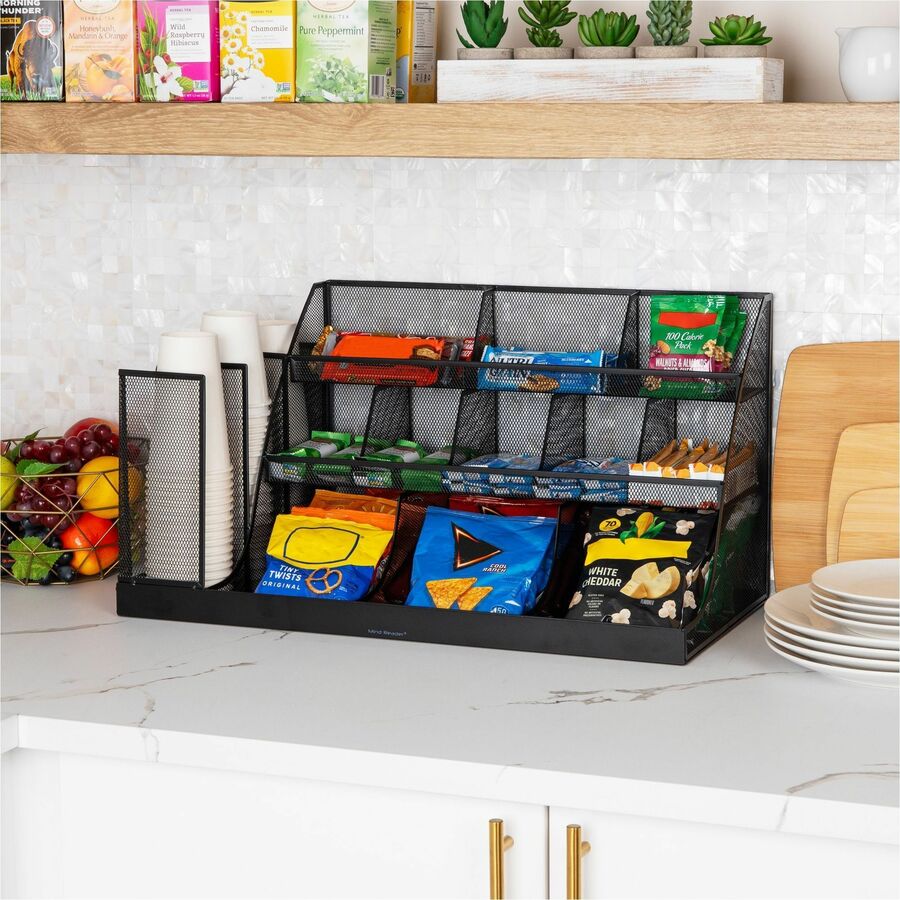 14 Compartment(s) - 3 Tier(s) - 12.80" Height x 24" Width x 12" Depth - Counter, Desktop - Lightweight, Durable, Durable, Sturdy, Food Safe, Non-slip, Easy to Clean - Black - Metal Mesh, Iron, Plastic - 1 Each