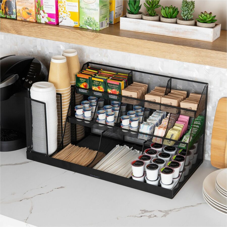 14 Compartment(s) - 3 Tier(s) - 12.80" Height x 24" Width x 12" Depth - Counter, Desktop - Lightweight, Durable, Durable, Sturdy, Food Safe, Non-slip, Easy to Clean - Black - Metal Mesh, Iron, Plastic - 1 Each