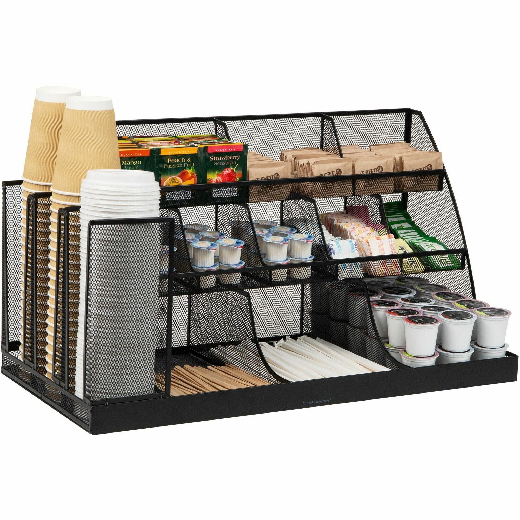 14 Compartment(s) - 3 Tier(s) - 12.80" Height x 24" Width x 12" Depth - Counter, Desktop - Lightweight, Durable, Durable, Sturdy, Food Safe, Non-slip, Easy to Clean - Black - Metal Mesh, Iron, Plastic - 1 Each