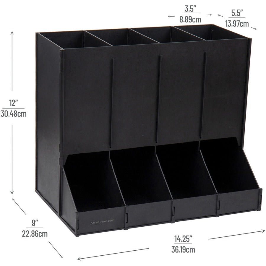 4 Compartment(s) - Compact, Heavy Duty, Easy to Clean - Black - Plastic - 1 Each