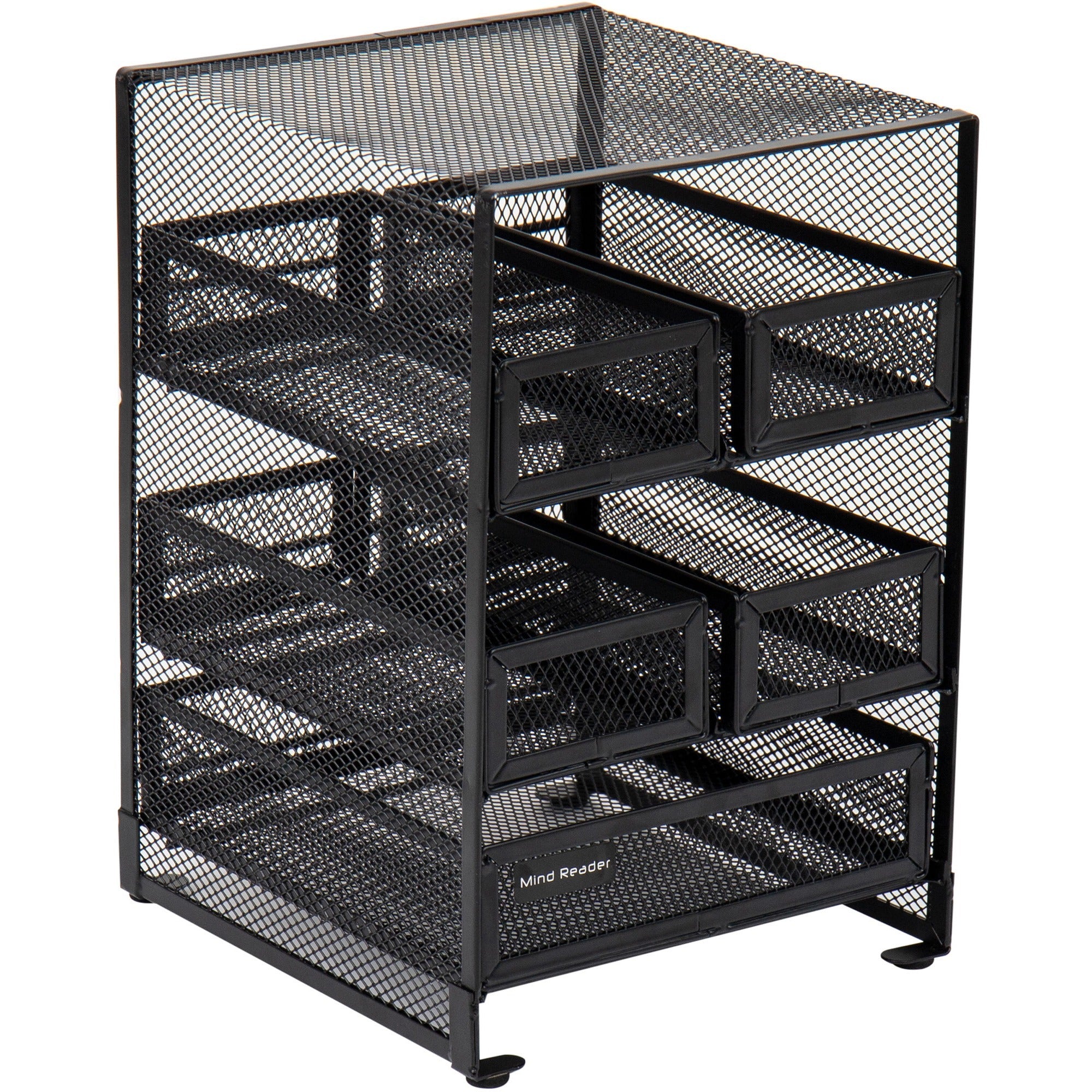 30 x Tea Bag - 5 Compartment(s) - 5 Drawer(s) - 10" Height x 6.75" Width x 7" Length - Counter, Desktop, Tabletop - Removable Drawer, Easy to Clean, Non-skid Base, Rubber Feet, Compact - Black - Metal Mesh - 1 Each