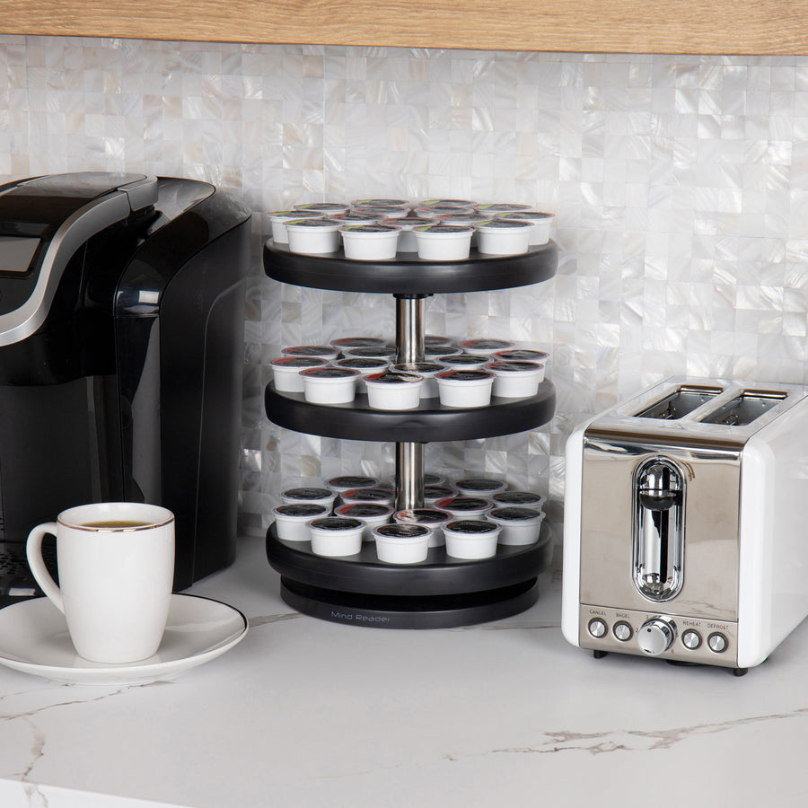 45 x Coffee Pod - 3 Tier(s) - 11.75" Height x 9.50" Width x 9.50" Depth - Counter - Heavy Duty, Rubber Grip, Durable - Black - Plastic - 1 Each