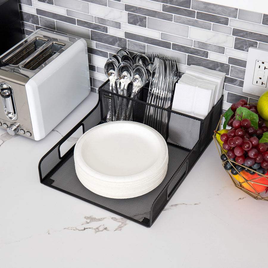 7 Compartment(s) - 5.50" Height x 11.50" Width x 14.75" Length - Counter - Portable, Lightweight, Durable, Easy to Clean - Black - Metal Mesh - 1 Each