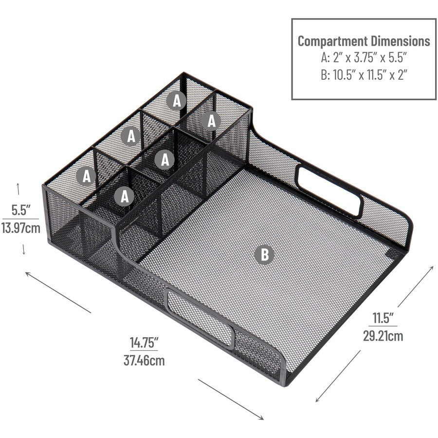 7 Compartment(s) - 5.50" Height x 11.50" Width x 14.75" Length - Counter - Portable, Lightweight, Durable, Easy to Clean - Black - Metal Mesh - 1 Each