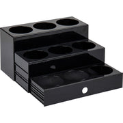 9 Compartment(s) - 3 Tier(s) - 7" Height x 5" Width x 12.50" Length - Easy to Clean, Sliding Tray - Black - 1 Each
