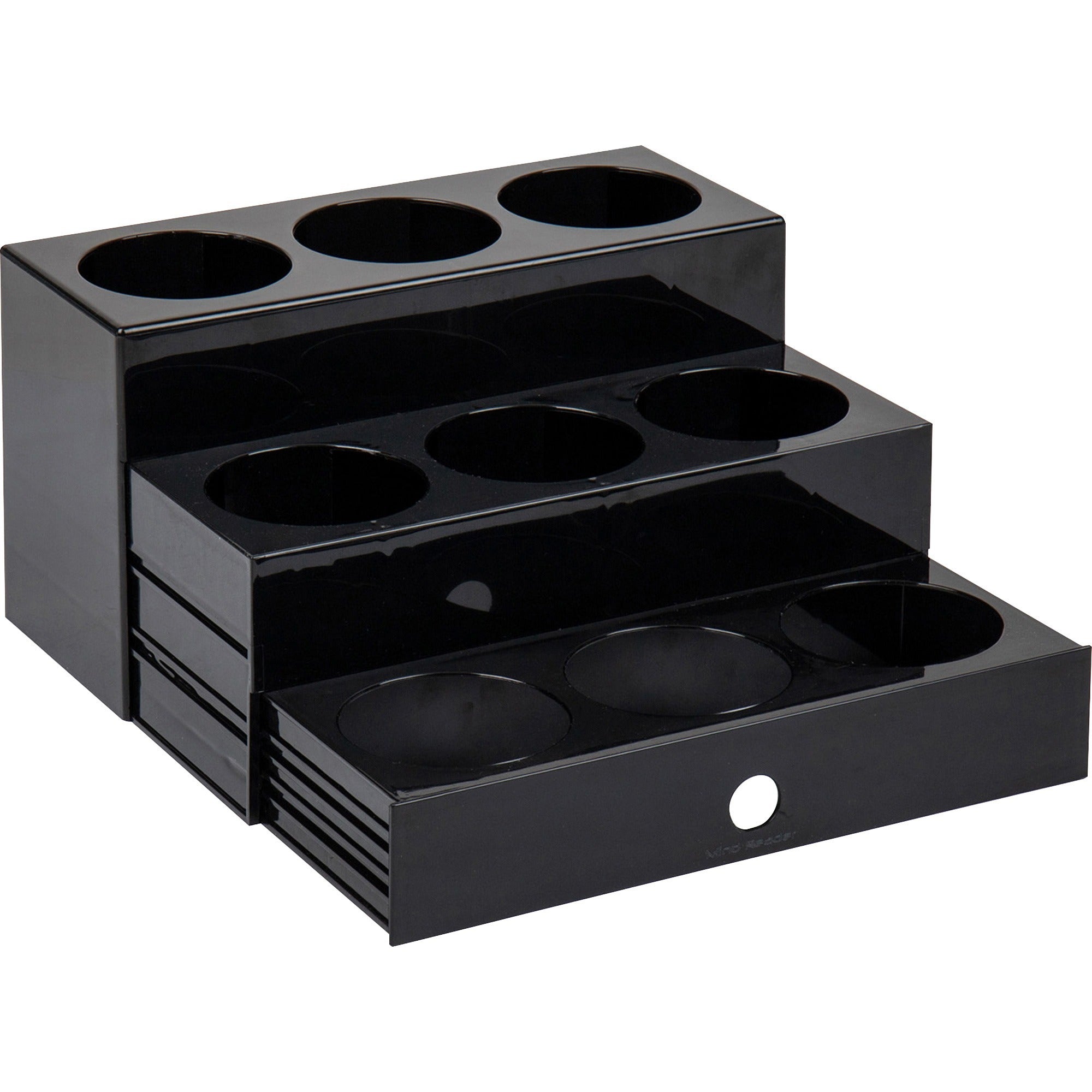 9 Compartment(s) - 3 Tier(s) - 7" Height x 5" Width x 12.50" Length - Easy to Clean, Sliding Tray - Black - 1 Each