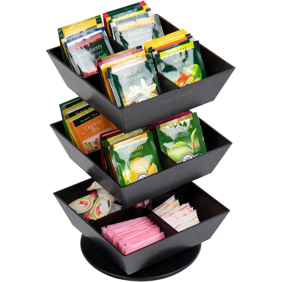 12 Compartment(s) - 3 Tier(s) - 11.50" Height x 6.75" Width x 6.75" Depth - Counter - Durable, Easy to Clean - Black - Plastic - 1 Each