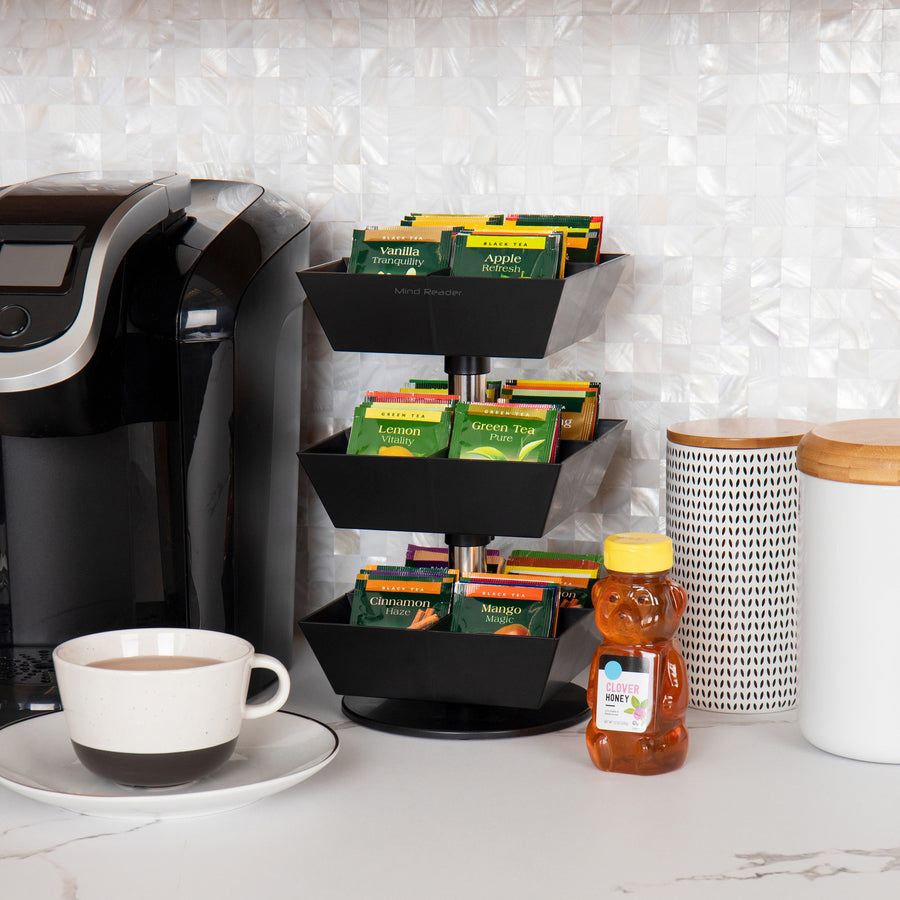 12 Compartment(s) - 3 Tier(s) - 11.50" Height x 6.75" Width x 6.75" Depth - Counter - Durable, Easy to Clean - Black - Plastic - 1 Each