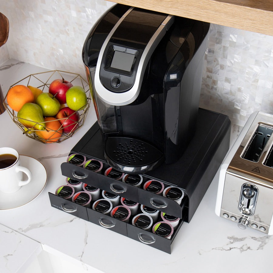 Mind Reader Anchor Coffee Pod Organizer - 72 x Coffee Pod - 6 Drawer(s) - 2 Tier(s) - 4.75" Height x 14" Width x 12.25" Length - Counter - Heavy Duty, Easy to Clean, Rubber Grip, Compact, Lightweight, Durable - Black - Plastic - 1 Each