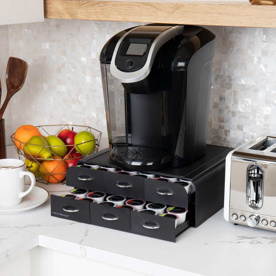 Mind Reader Anchor Coffee Pod Organizer - 72 x Coffee Pod - 6 Drawer(s) - 2 Tier(s) - 4.75" Height x 14" Width x 12.25" Length - Counter - Heavy Duty, Easy to Clean, Rubber Grip, Compact, Lightweight, Durable - Black - Plastic - 1 Each