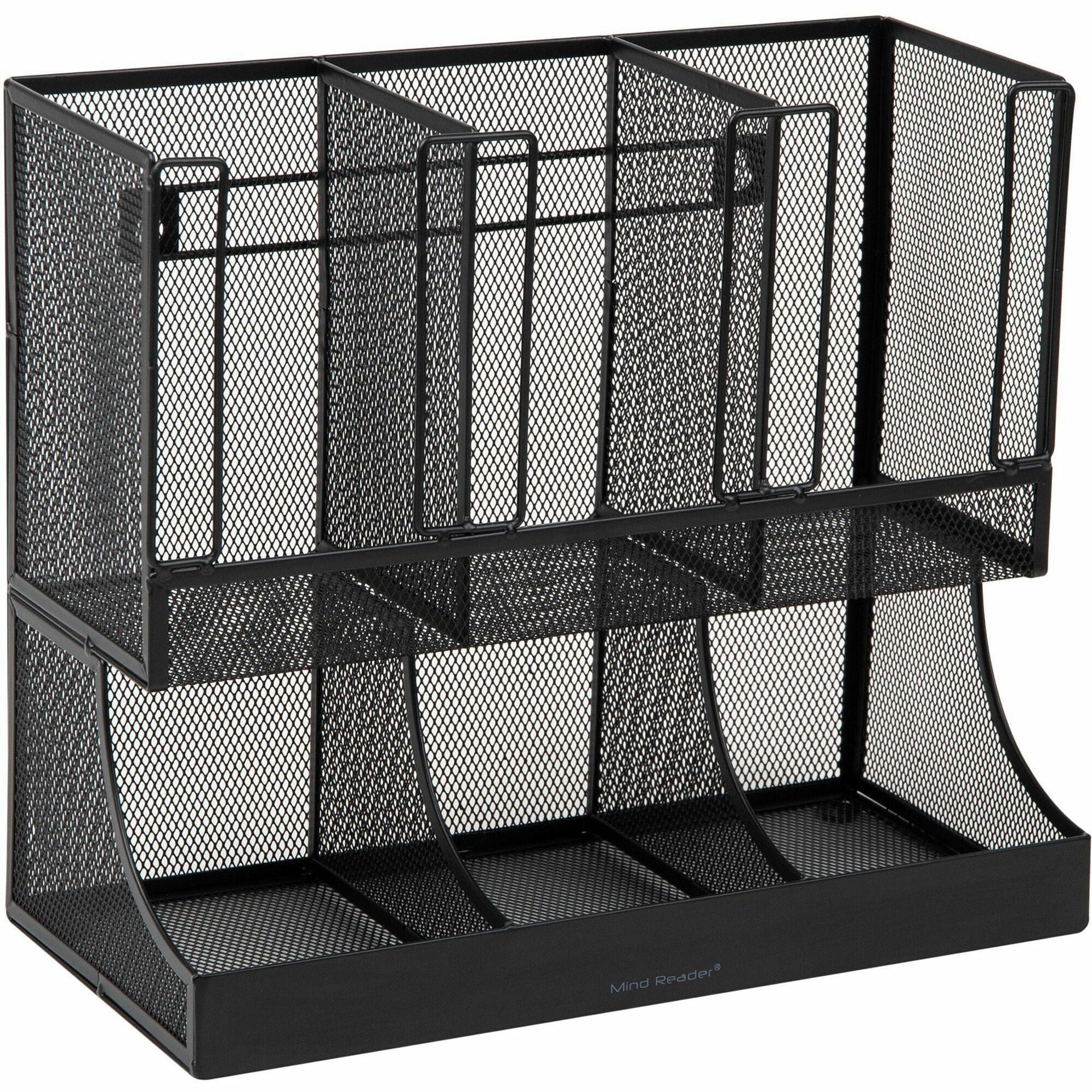 6 Compartment(s) - 2 Tier(s) - 11.05" Height x 12.80" Width x 6.30" Length - Counter, Desktop, Tabletop - Durable, Lightweight, Easy to Clean, Food Safe - Black - Metal Mesh - 1 Each