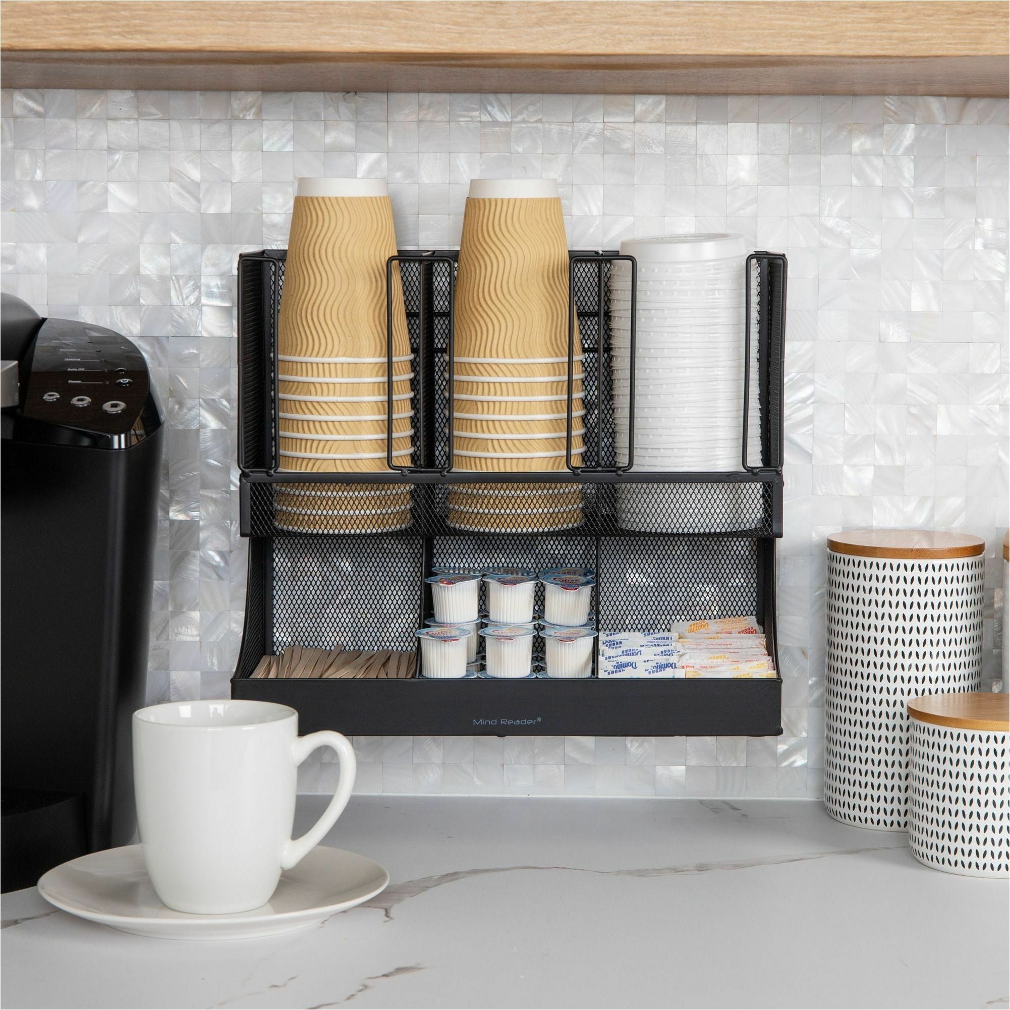 6 Compartment(s) - 2 Tier(s) - 11.05" Height x 12.80" Width x 6.30" Length - Counter, Desktop, Tabletop - Durable, Lightweight, Easy to Clean, Food Safe - Black - Metal Mesh - 1 Each