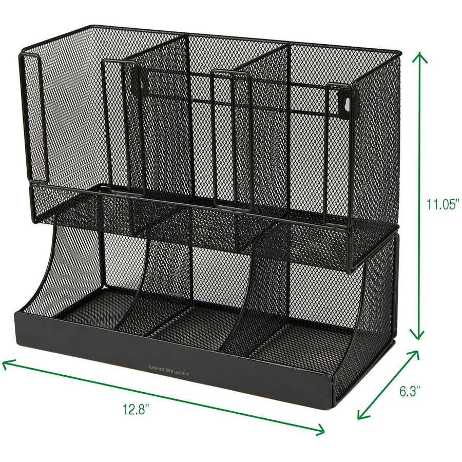 6 Compartment(s) - 2 Tier(s) - 11.05" Height x 12.80" Width x 6.30" Length - Counter, Desktop, Tabletop - Durable, Lightweight, Easy to Clean, Food Safe - Black - Metal Mesh - 1 Each