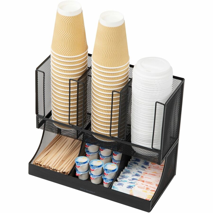 6 Compartment(s) - 2 Tier(s) - 11.05" Height x 12.80" Width x 6.30" Length - Counter, Desktop, Tabletop - Durable, Lightweight, Easy to Clean, Food Safe - Black - Metal Mesh - 1 Each