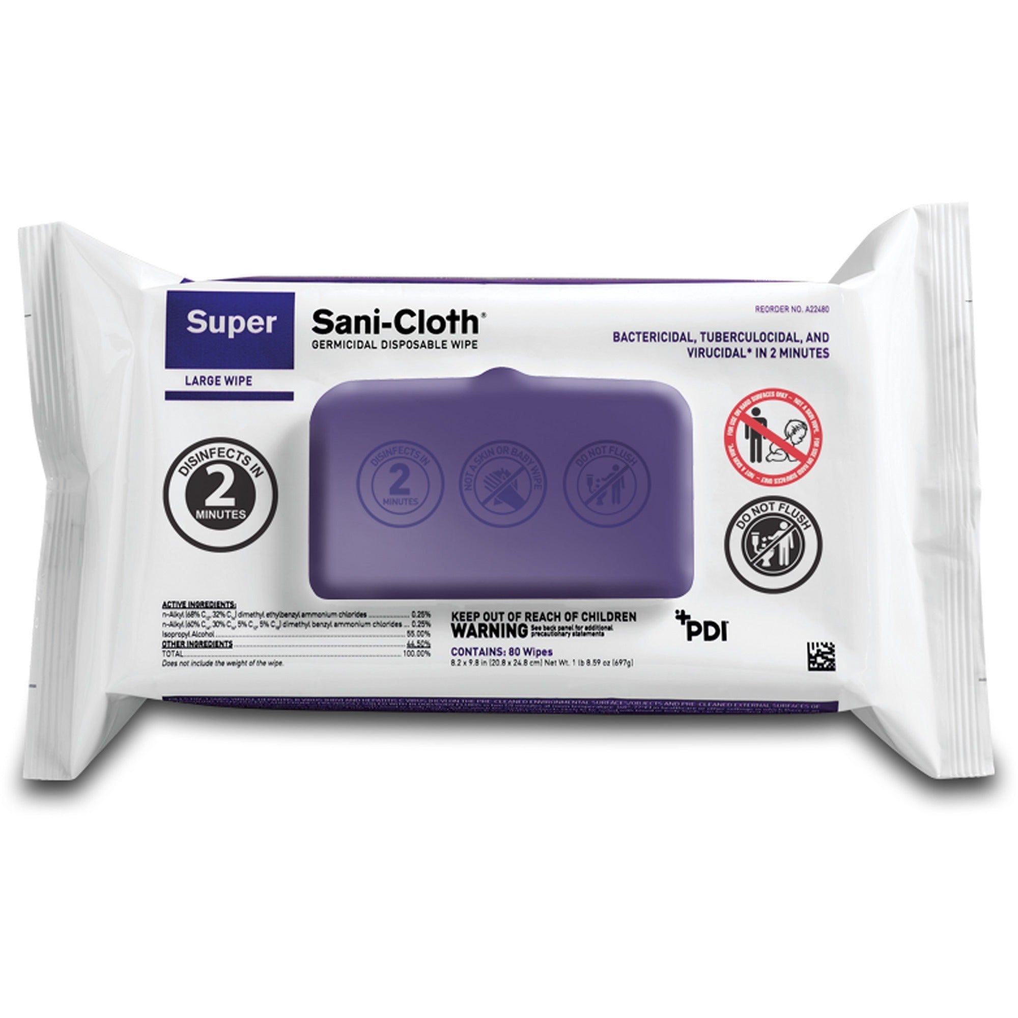 Ready-To-Use - 6.75" Length x 6" Width - Disposable, Disinfectant, Deodorize, Latex-free, Bleach-free, Phenol-free, Easy to Use, Pre-moistened, Strong, Antimicrobial - White - 80/Packet - 1 Each