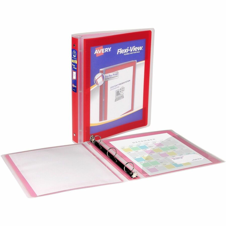 Avery&reg; Flexi-View 3 Ring Binder, 1 Inch Round Rings, 1 Red Binder