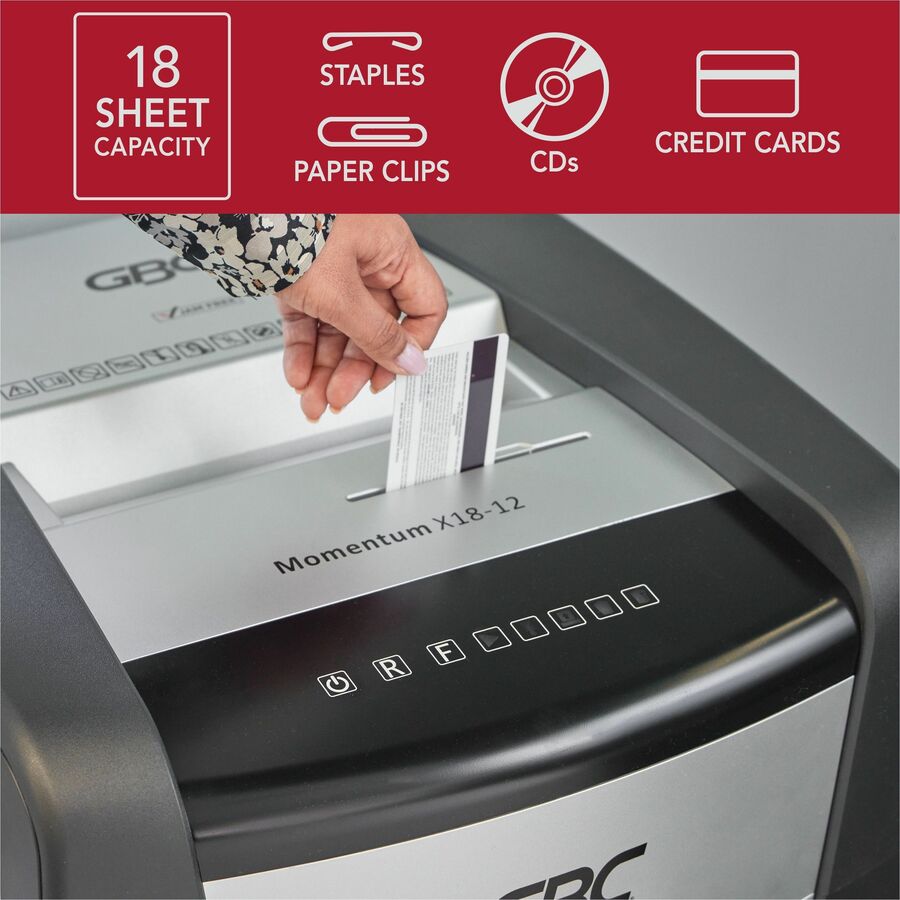 GBC Momentum Paper Shredder, X18-12, Micro-Cut, P-4, Anti-Jam, 18 Sheets