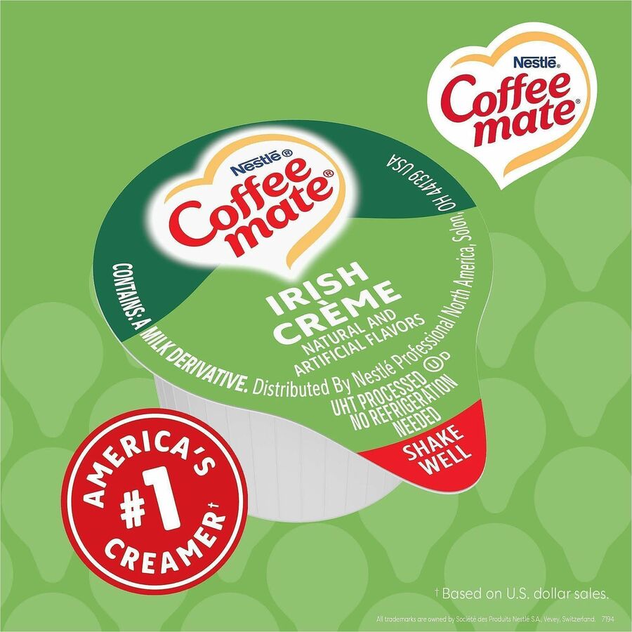 Coffee mate Irish Creme Nondairy Liquid Creamer Singles - Irish Cream Flavor - 0.38 fl oz (11 mL) - 180 / Carton