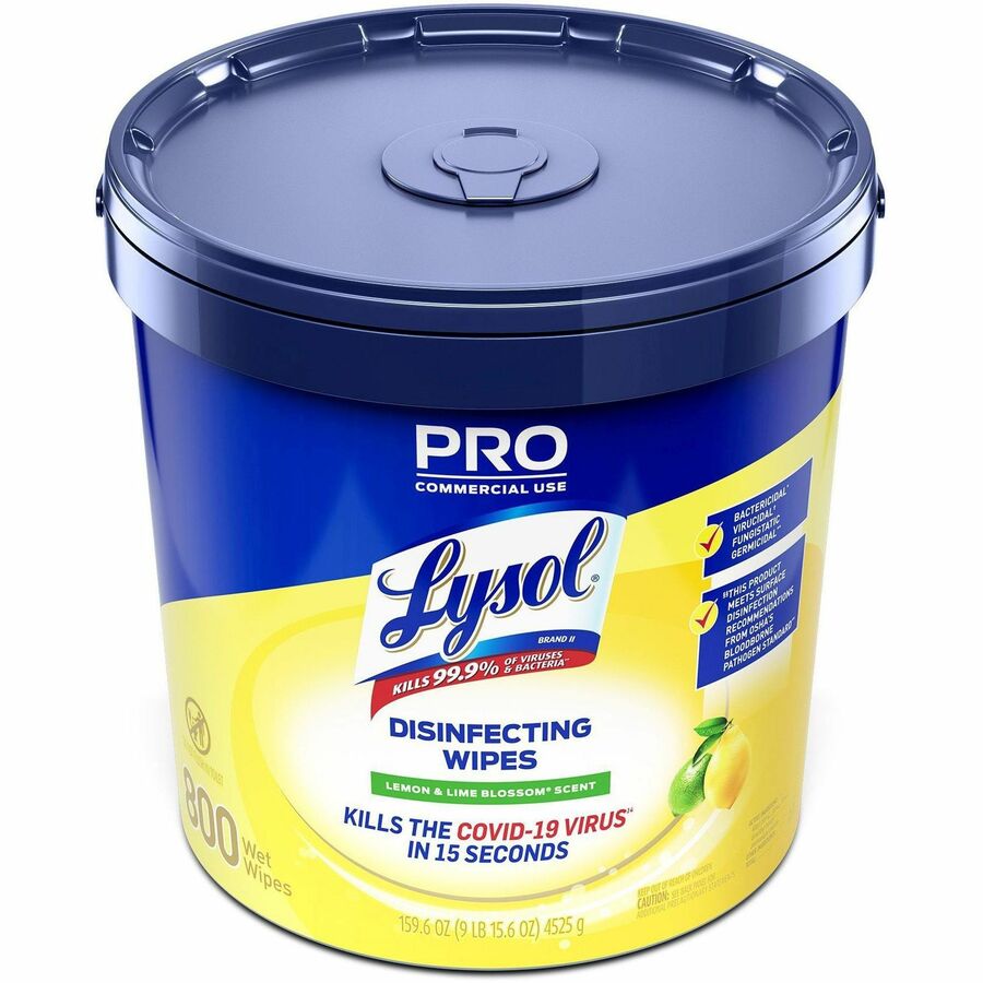Lysol Disinfecting Wipe Bucket, Lemon & Lime Blossom Scent, Pre-moistened, White, 800 Wipes per Bucket, 2 Buckets per Carton
