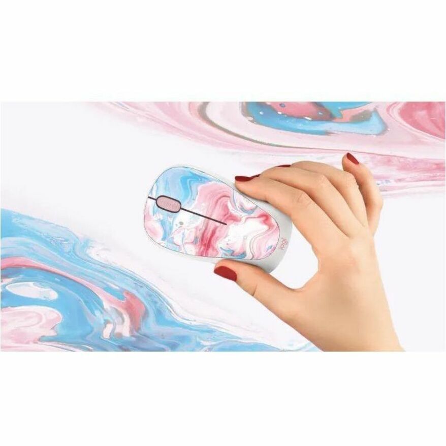 Logitech Design Collection Limited Edition Wireless Mouse, Optical, Wireless, Radio Frequency, USB, 1000 dpi, Scroll Wheel, 3 Buttons, Small Right-Handed, Cotton Candy Pattern, 1 Each