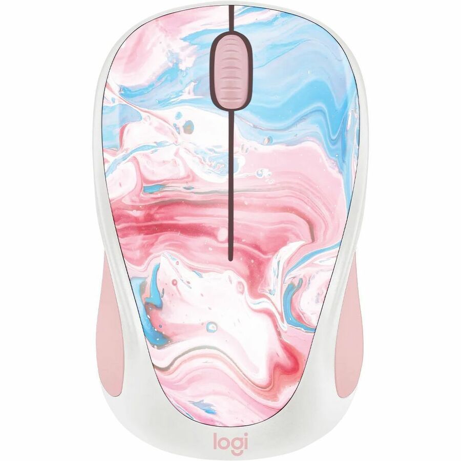 Logitech Design Collection Limited Edition Wireless Mouse, Optical, Wireless, Radio Frequency, USB, 1000 dpi, Scroll Wheel, 3 Buttons, Small Right-Handed, Cotton Candy Pattern, 1 Each
