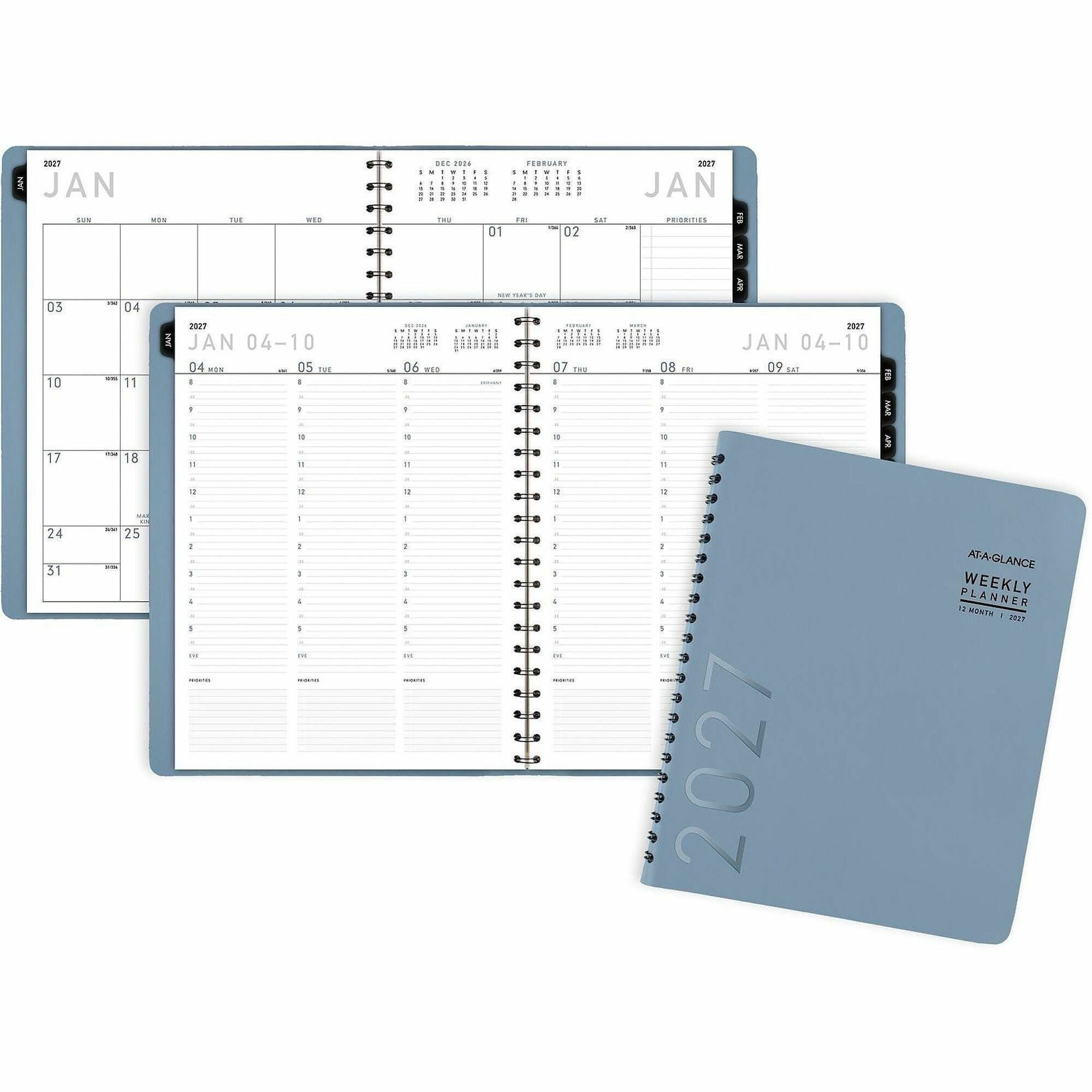 At-A-Glance Contemporary Weekly/Monthly Planner, Large, 12 Months (Jan-Dec 2026), 8:00 AM-5:30 PM, Half-Hourly, 8 1/4" x 11", Twin Wire, Slate Blue Cover, 1 Each